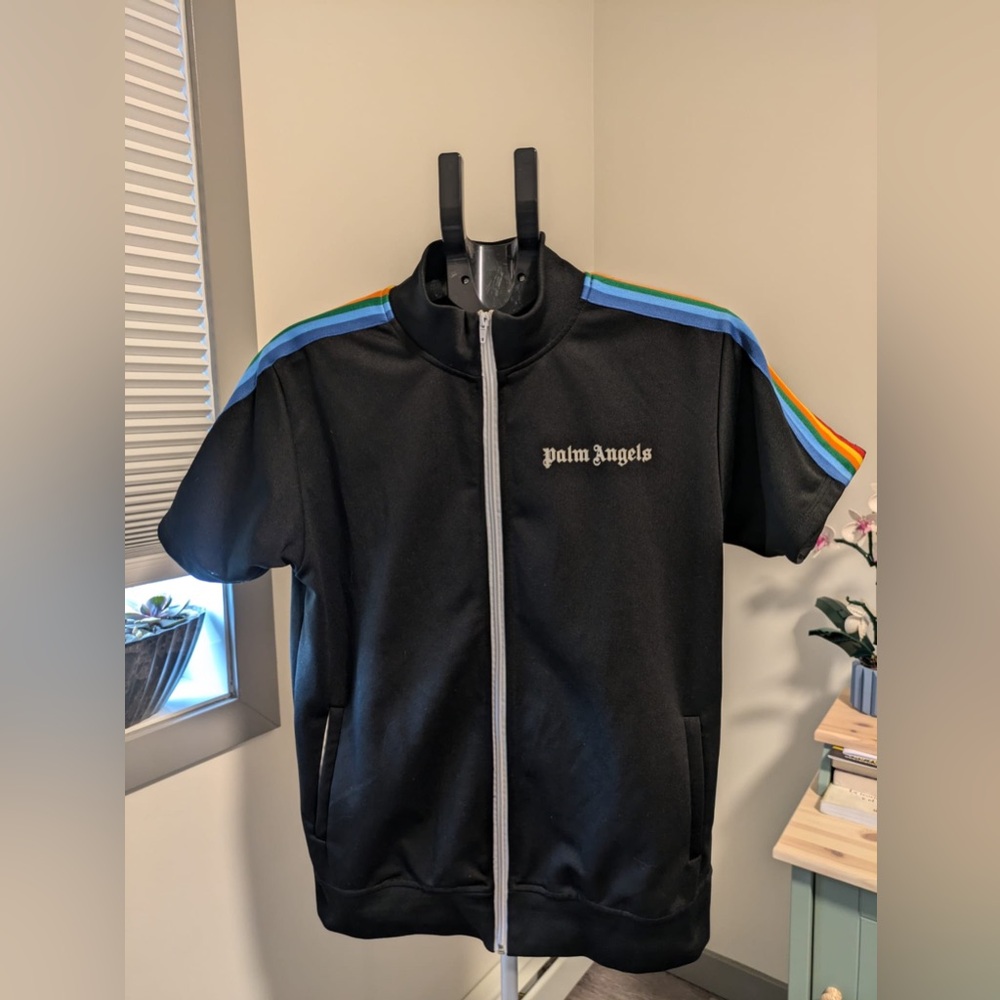 Palm Angels Black Jacket with Blue and Green Accents